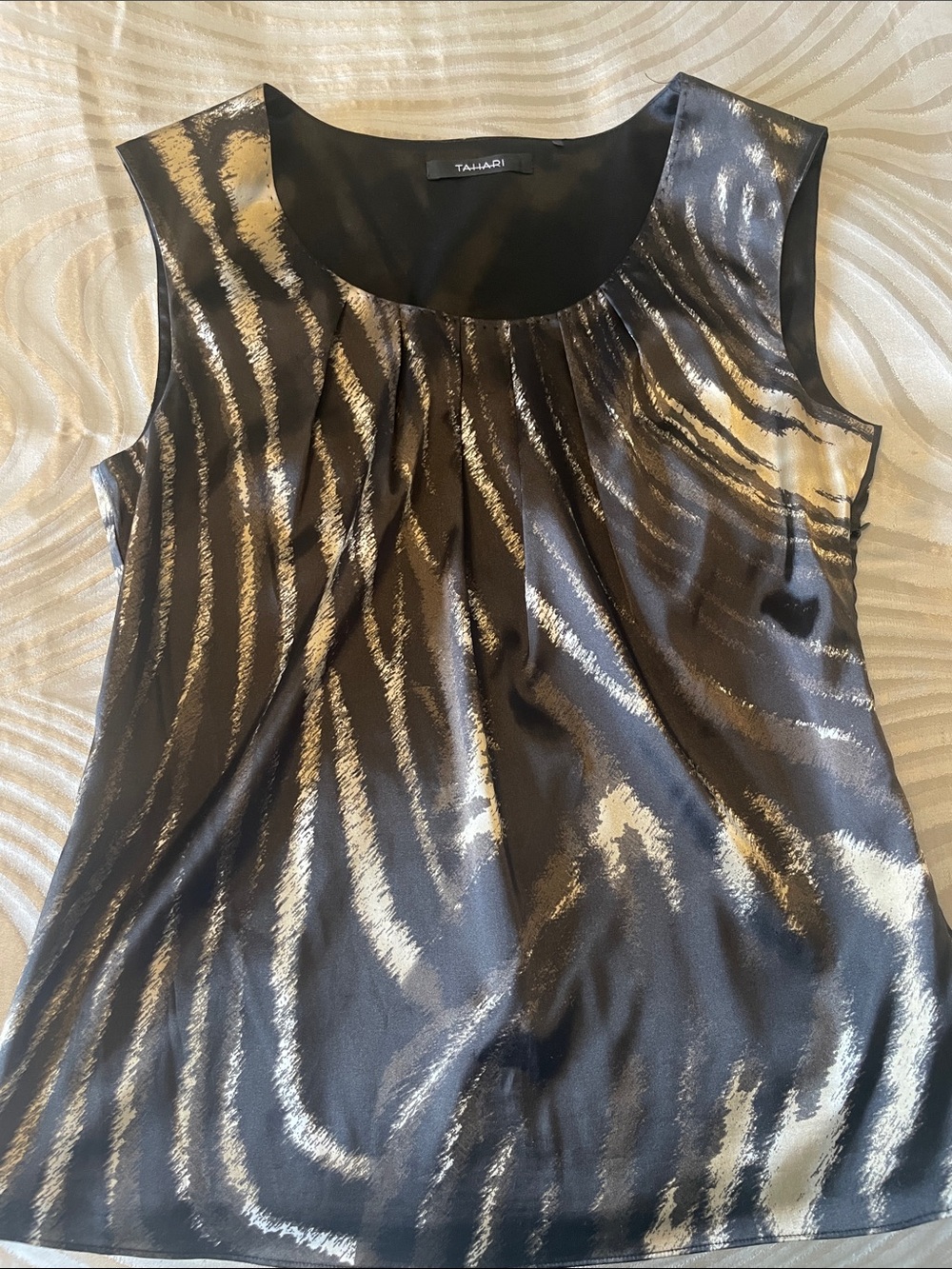 Tahari Black and Gold Sleeveless Pleated Camisole